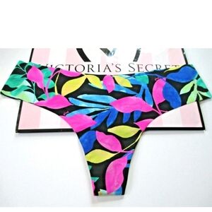 VICTORIA'S SECRET PINK No Show Thong Panty XL Black Pink Green Floral VS